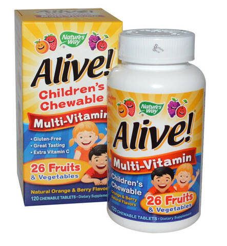 Натуральные жевательные мультивитамины для детей-Alive! 120шт Купити